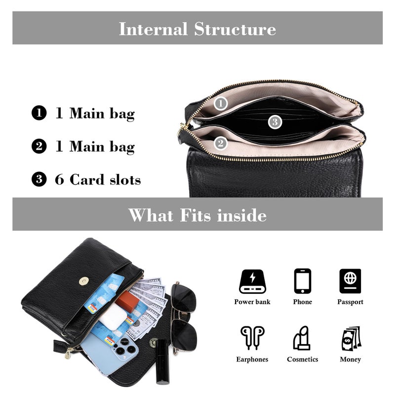 MINICAT RFID Blocking Small Crossbody Bags for Women Vegan Leather Mini Travel Purses Cell Phone Purse Cross Body Bag (Black Small) - Image 5